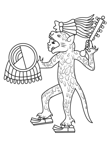 Aztec Jaguar Warrior Coloring Page